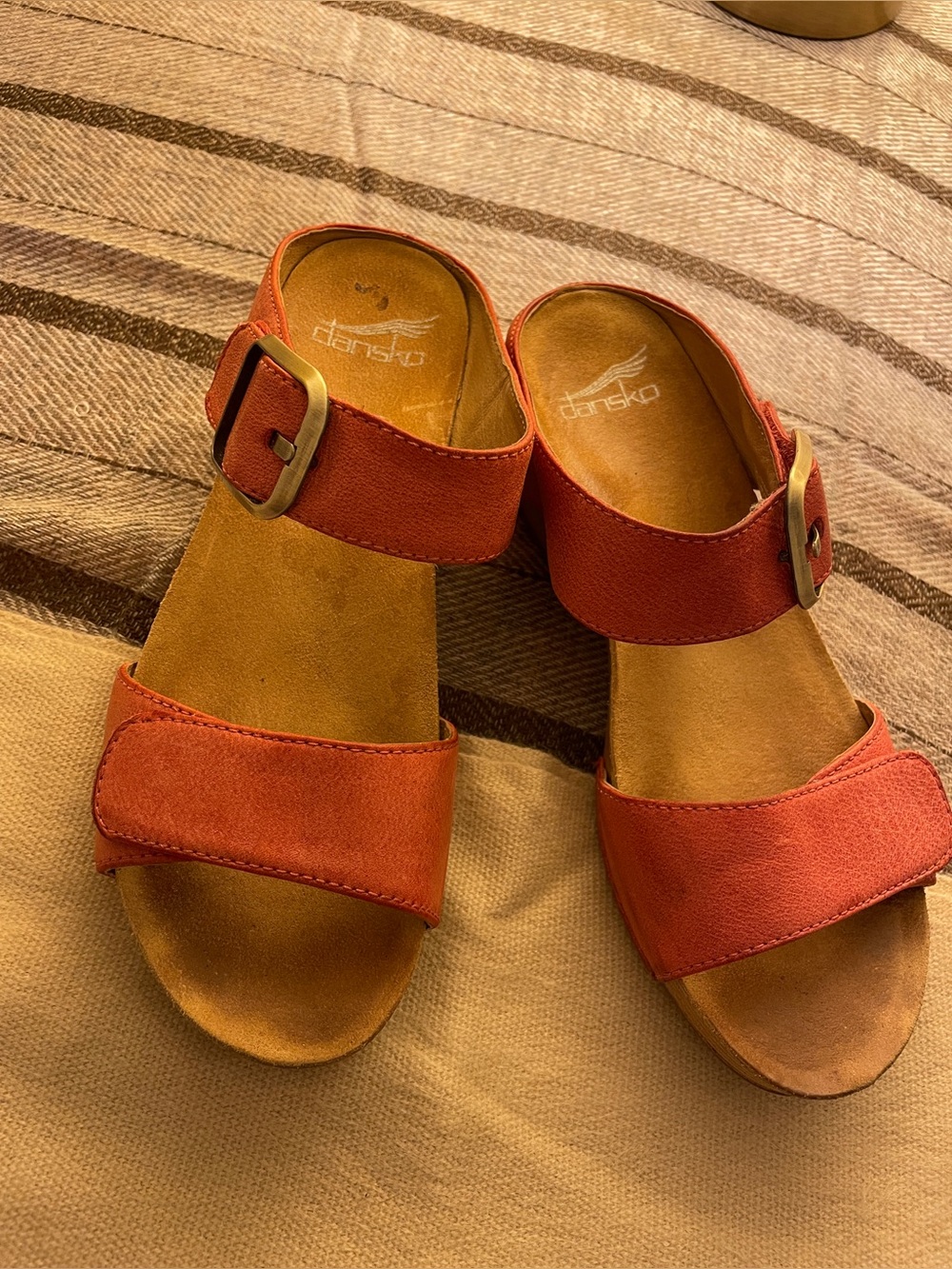 Dansko Women's Orange Suede Two-Strap Buckle Sandals